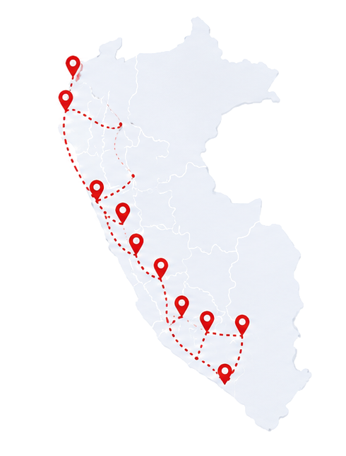 Mapa del Perú con rutas de transporte de carga de Transportes Bella Luz